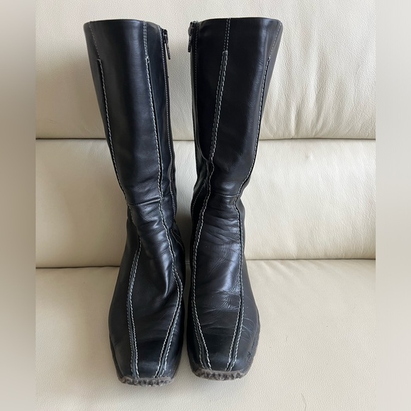 Black Leather Wedge Heel Boots Size 37 - Picture 2 of 8